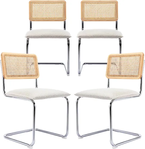 Miniatura 7 de ONEVOG Sillas de comedor de ratán con respaldo de caña y patas de metal, silla cómoda tapizada para patio, dormitorio, cocina, sala de estar, ocio