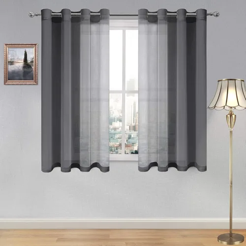Miniatura 91 de DWCN Cortinas traslúcidas color verde frijol para sala de estar y dormitorio - Cortinas voile con aspecto de lino sintético con ojales en la parte