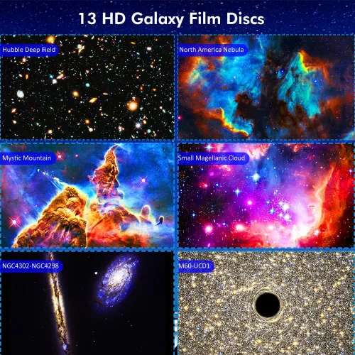 Miniatura 2 de Proyector de estrellas, proyector de planetario mejorado para dormitorio, proyector educativo de galaxia de audio con 13 discos Galaxy reemplazables