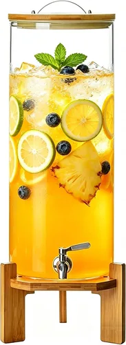 Miniatura 7 de Dispensador de bebidas, dispensador de bebidas de vidrio de 3 galones con soporte, grifo de acero inoxidable, ideal para fiestas, bares