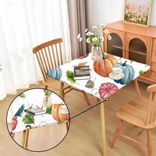 Miniatura 31 de Mantel ajustado blanco con elástico para mesas plegables de 48x48 pulgadas, manteles lavables y elásticos de elastano para mesas de cartas, manteles