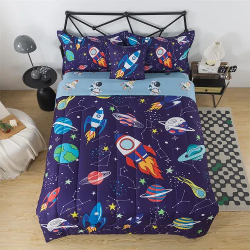 Miniatura 15 de lishjekee Juego de edredón de 6 piezas con diseño de animales de la selva para niños, juego de ropa de cama en una bolsa para niños y niñas