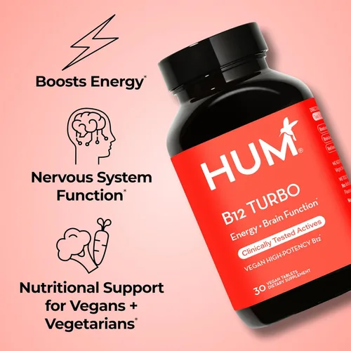 Miniatura 2 de HUM Turbo B12, suplemento de vitamina B12, apoyo energético diario, calcio para la salud ósea, suplementos energéticos de vitamina B-12, sin gluten