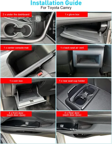 Miniatura 4 de Para Toyota Camry Accessories 2018 2019 2020 2021 2022 2023 2024 Inserto de portavasos personalizado, organizador de consola central, tapete de Negro
