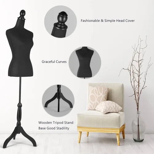 Miniatura 2 de Vestido forma de maniquí femenino Torso, cuerpo de maniquí ajustable en altura con soporte para costura, exhibición, negro