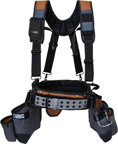 Miniatura 9 de MELOTOUGH Cinturón de herramientas con suspensión, bolsa de herramientas con suspensión, cinturón de herramientas con peine, delantal de carpintero