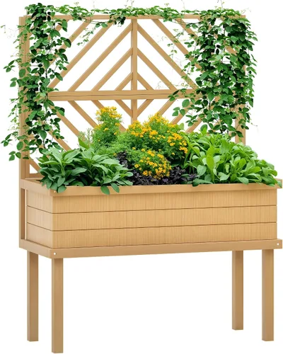 Miniatura 15 de Outsunny - Jardinera elevada de madera con estante de almacenamiento, orificios de drenaje y forro para el patio trasero, la terraza, el balcón, 47