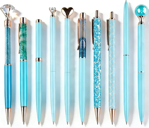 Miniatura 20 de 10 piezas de bolígrafos brillantes, cómodos bolígrafos de escritura, lindos bolígrafos retráctiles de metal para diarios, bolígrafos negros de punta