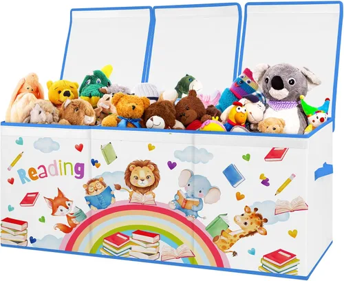 Miniatura 13 de decalsweet Caja de juguetes para niños, contenedor de almacenamiento plegable con asas para tapas para niños y niñas, caja organizadora de juguetes