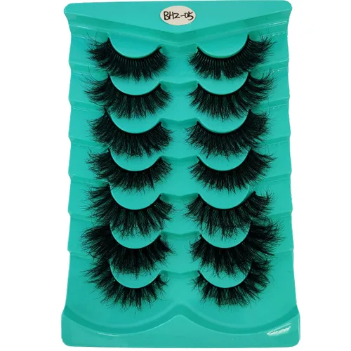 Miniatura 28 de 6 pares de pestañas postizas de ojo de gato, esponjosas pestañas de visón sintético 8D, pestañas dramáticas largas y gruesas (7 pares-BHZ01)