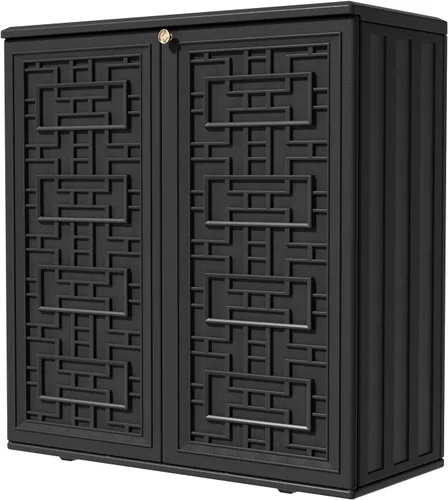 KINYING Armario de almacenamiento para exteriores, impermeable, caja de cubierta de resina de 62 galones para cojines de muebles de patio, Negro