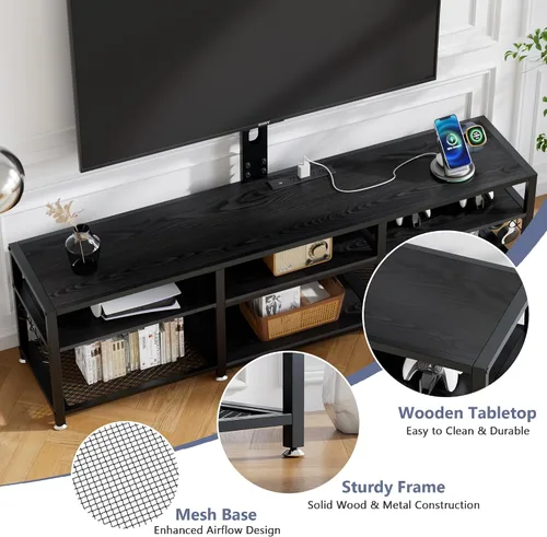 Miniatura 7 de VECELO Soporte de TV con montaje y tomas de corriente, centro de entretenimiento para televisores de 60/65/70/75/80 pulgadas, consola multimedia