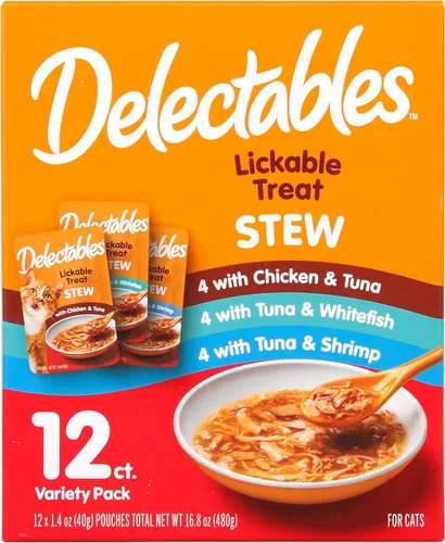Miniatura 14 de Delectables Lickable Treat Stew Wet Cat Treats - Paquete variado de golosinas para gatos, hidratante, sin granos, sin rellenos, sin subproductos