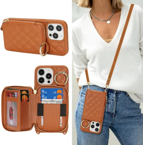Miniatura 17 de Funda Cartera Bandolera para iPhone 11, Cuero PU Cremallera Bolso Cartera Funda Plegable con Tapa, Funda Folio con Soporte con Ranuras para Tarjetas