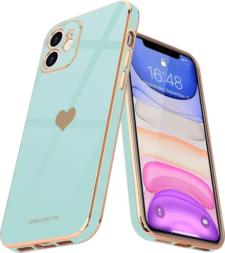 Miniatura 14 de Teageo Funda compatible con iPhone 11 para mujeres y niñas, lindo diseño de corazón de amor, lujoso brillante plateado, cubierta trasera suave, Azul