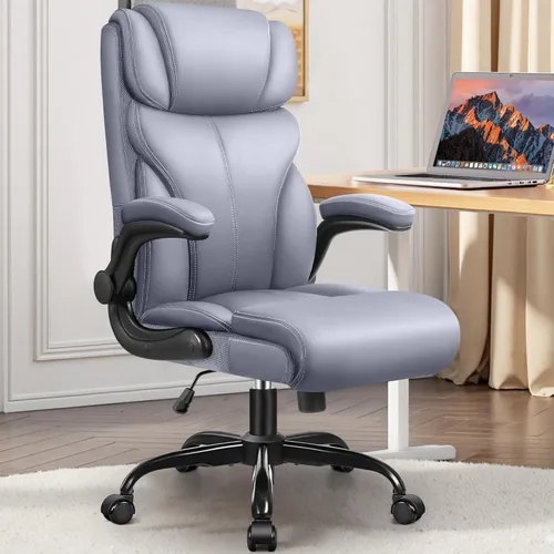 Miniatura 10 de Silla de oficina, silla ergonómica grande y alta para escritorio de computadora con reposacabezas ajustable retráctil, silla ejecutiva de cuero