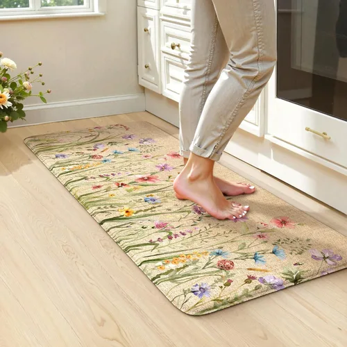 Miniatura 13 de KIMODE Tapete antifatiga para suelo de cocina, semicírculo de 18 x 28 pulgadas, de espuma viscoelástica, acolchado, antideslizante, tapetes cómodos