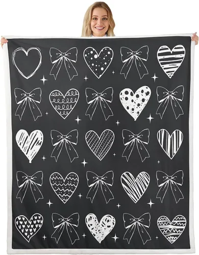 Miniatura 15 de Manta de cama con estampado de corazones de lazo, manta de felpa de grafiti dibujada a mano para decoración rústica del hogar, manta de franela