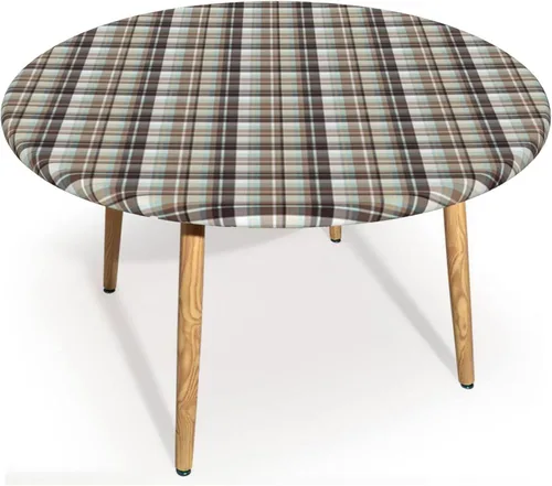 Miniatura 11 de Mantel redondo de mandala marrón, cocina, comedor o exterior, impermeable y lavable, mantel redondo con bordes elásticos, marrón castaño beige, se