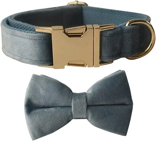 Miniatura 26 de Love Dream Collar de corbatín para perro, Collares de terciopelo para perros con corbatín desmontable y hebilla de metal, Collares de corbatín Verde