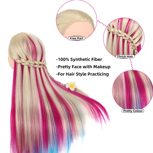 Miniatura 4 de Eumos Cabeza de Maniquí con Cabello, Cabeza de Entrenamiento de 29'' para Trenzado, Cabeza de Muñeca para Peinado, Maniquí de Cosmetología, Cabeza