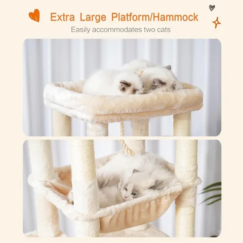 Miniatura 5 de Heybly Árbol para Gatos para Gatos Grandes de 20 libras de Servicio Pesado, Torre para Gatos XXL de 60 pulgadas para Gatos de Interior, Condominio