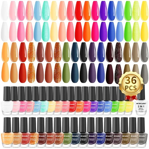 Morovan Juego de esmalte de uñas de uñas: regalo de primavera y verano 2026, 36 piezas, con purpurina y aire brillante, kit de esmalte de uñas de
