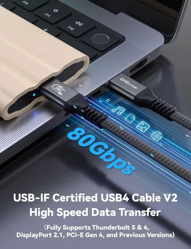 Miniatura 2 de Cable USB 4 de 80 Gbps para cable Thunderbolt 5, [certificado USB-IF], cable de datos USB C de 120 Gbps, carga rápida PD de 240 W, cable de monitor