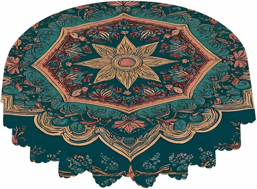 IBILIU Mantel redondo de mandala floral retro, bohemio, estilo indio, patrón étnico de damasco, resistente al agua, de poliéster, mantel decorativo