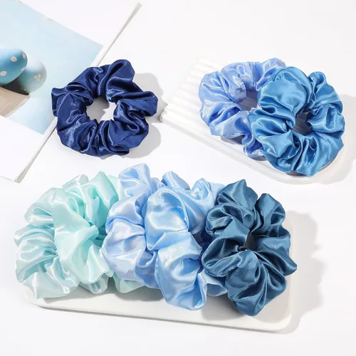 Miniatura 6 de Coleteros de satén para el cabello: lindos y grandes sujetadores de cola de caballo para cabello grueso y rizado - lazos para el cabello sin Azul
