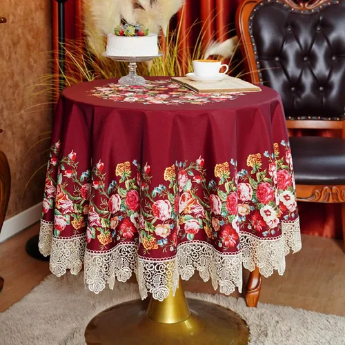 SUTAVIA Mantel de encaje floral impermeable, rectangular, lavable, para el hogar, vacaciones, Acción de Gracias, Navidad, fiesta, comedor (borgoña,