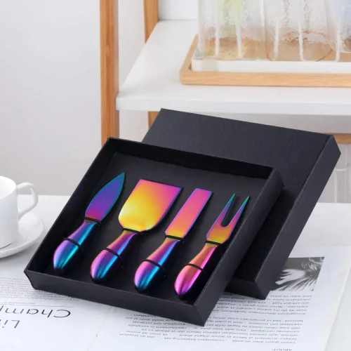Miniatura 2 de Buyer Star Rainbow - Juego de 4 cuchillos de queso de acero inoxidable, mini cuchillos para queso, accesorios para tablero de charcutería, cuchillo