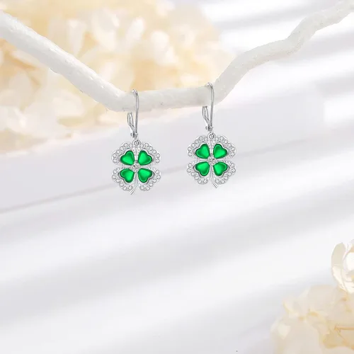 Miniatura 76 de Aretes colgantes de plata de ley con diseño de árbol de la vida, flor, abeja, animales, gato, colibrí, piedra lunar, turquesa, aretes con cierre