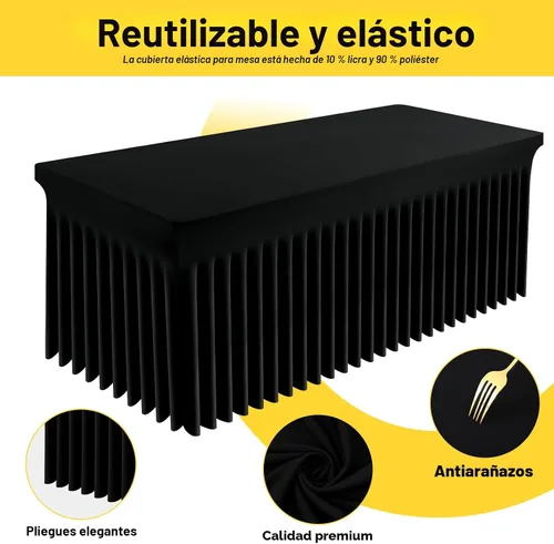 Miniatura 3 de Smiry Mantel de Spandex, Mantel Elástico Ajustable Extensible para Mesas Rectangulares de 6 Pies, Falda Cubierta de Mesa Impermeable y Lavable