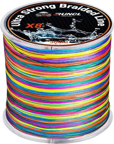 RUNCL Línea de pesca trenzada de 8 hebras, línea trenzada de colores de alta visibilidad, súper fuerte, resistente a la abrasión, no se estira, 328