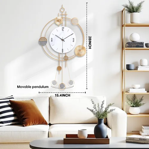 Miniatura 5 de Reloj de Pared para Sala de Estar, Cuarzo de Calidad Silenciosa Operado con Batería con Péndulo, Relojes de Pared Grandes Analógicos para Sala