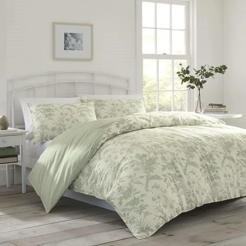 Laura Ashley Home - Juego de funda de edredón Twin, ropa de cama de algodón reversible con funda de almohada a juego, decoración ligera para el
