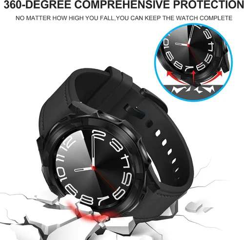 Miniatura 4 de Suoman Funda 3 en 1 para Samsung Galaxy Watch 6 Classic de 1.850 in, protector de pantalla de vidrio templado HD, cubierta protectora completa