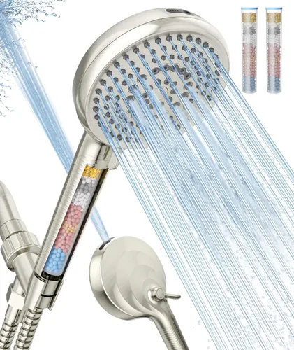 Miniatura 11 de Cabezal de ducha filtrado con mango, cabezal de ducha de alta presión con 9 modos de rociado y 4 filtros, cabezal de ducha para agua dura - elimina