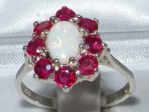 Miniatura 2 de Anillo de plata de ley 925 auténtico ópalo y rubí para mujer