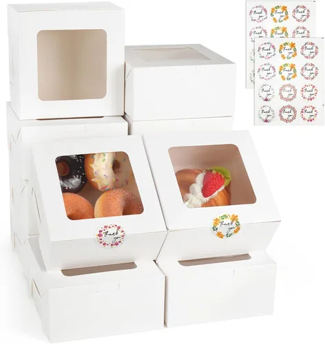 Miniatura 8 de LotFancy 60 cajas de panadería marrones con ventana, 4 x 4 x 2.5 pulgadas, cajas pequeñas para galletas, mini cajas de golosinas para mini pasteles