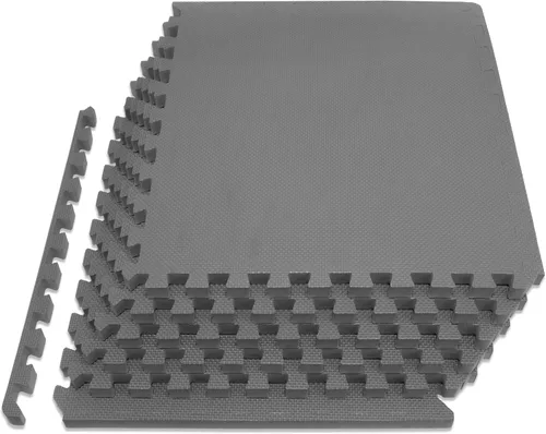 ProsourceFit Alfombrilla de Ejercicio de Rompecabezas Extra Gruesa de ¾" y 1", Baldosas Entrelazadas de Espuma EVA para Suelo de Entrenamiento Gris