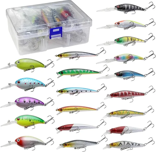 Minnow Crank Baits - Kit de señuelos de pesca con anzuelos para agua salada y agua dulce, kit de señuelos para pesca de trucha, lubina, salmón