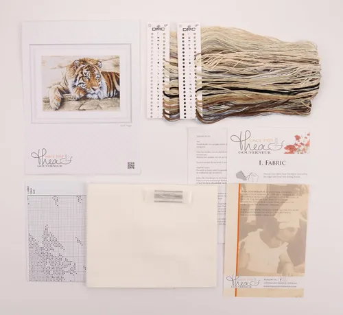 Miniatura 3 de Thea Gouverneur - Kit de punto de cruz, Tigre, Aida, 14 unidades, kit de bordado para adultos, hilos de bordado DMC y otros suministros de punto