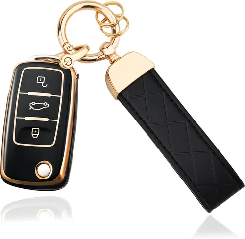 OLLEN Funda de llavero de TPU suave con llavero, compatible con Volkswagen VW Jetta Golf Polo MK6 Passat Tiguan Beetle Polo MK7 Passat Cross Gran