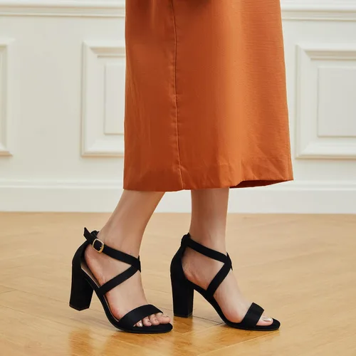 Miniatura 2 de Trary - Sandalias de tacón con hebilla ajustable y correa de tobillo para mujer.