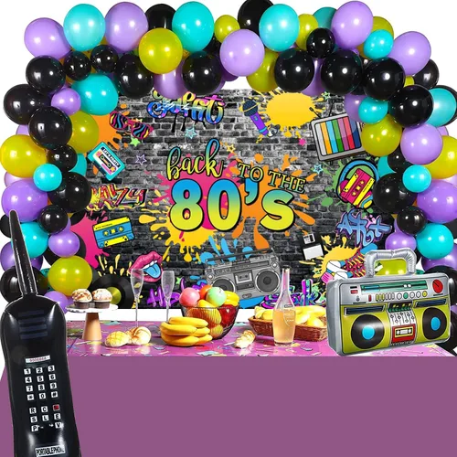 Miniatura 4 de Telón de fondo de fiesta de regreso a los 80 de 5 x 3 pies con grafiti colorido para fotografía de pared, música retro, rock, punk para fiesta
