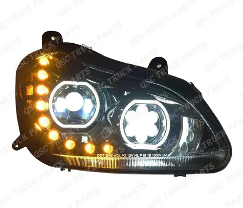 Miniatura 2 de QSC Truck Parts Conjunto completo de faros delanteros negros LED y espejo de capó LED compatible con Kenworth T680