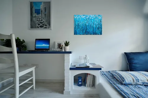 Miniatura 6 de SYGALLERIER Lienzo abstracto de árbol con pinturas texturizadas pintadas a mano en negro y azul con lámina plateada, imágenes modernas del bosque