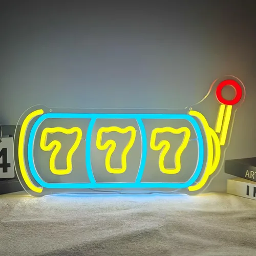 777 Letrero de neón con número de ángel de la suerte, letreros de luces de neón regulables, letreros luminosos para la pared, suerte, siete letreros